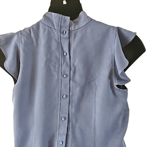 NWOT Chelsea & Theodore Blue Sleeveless Ruffle Front Blouse Women’s Size Large - Picture 5 of 6